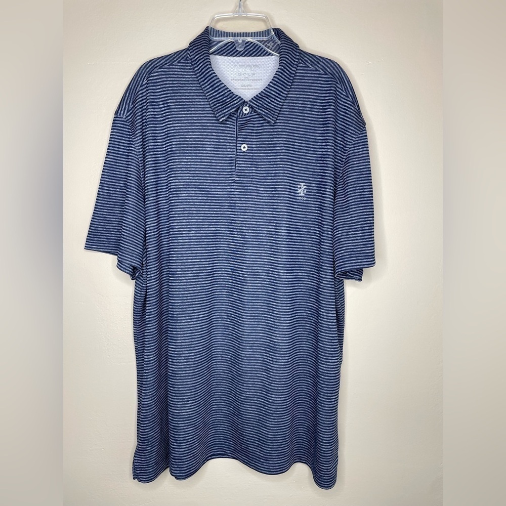 Izod Golf Stretch Blue Short Sleeve Striped Polo Shirt Size XXL